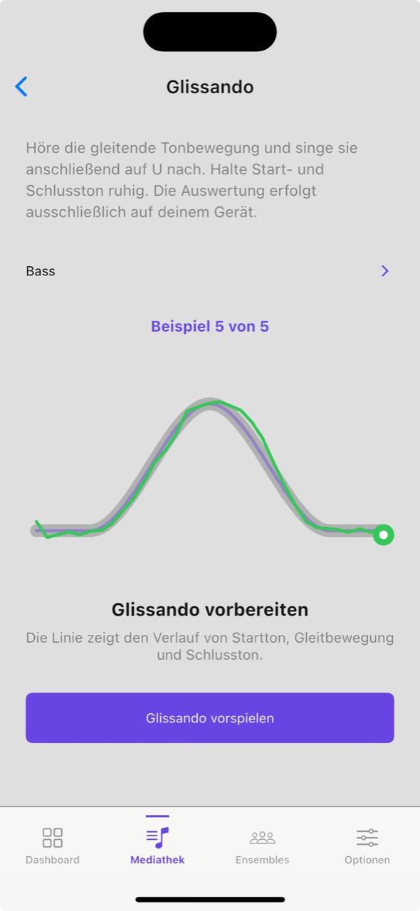 Aktuelle Jamigo-App mit einer Glissando-Übung